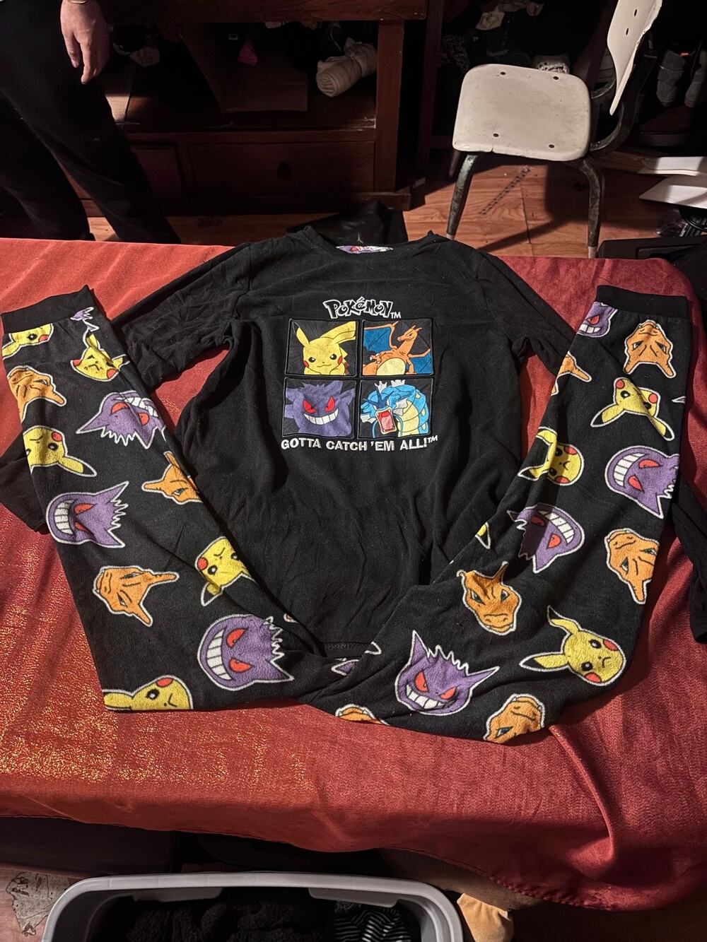 Pokemon Pajama Set Youth 14-15Y Black Pikachu Gengar Charizard Gyarados Graphic